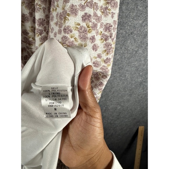 Leia & Co M Purple Floral V-Neck Puff Sleeve Midi Dress Pockets Smocked Back - Picture 4 of 9